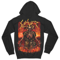 The "Fire and Blood" hoodie from Slayer brings the heat with intense front and back artwork. Featuring the fiery Slayer logo and a skeleton warrior in flames, this hoodie makes a bold statement for any Slayer fan. With a comfortable fit and a drawstring hood, it's perfect for concerts, everyday wear.