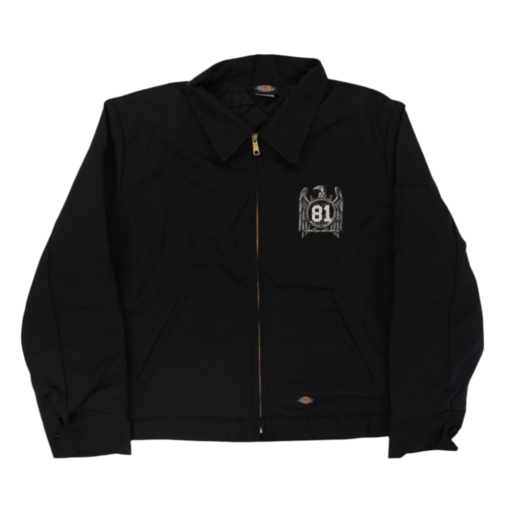 this Dickies-inspired jacket pays homage to the band that defined a generation of metalheads. Featuring the unmistakable "Slayer Nation" skull and crossbones graphic on the back and a nod to Slayer‚Äôs roots with the ‚Äú81‚Äù chest emblem, this piece blends timeless style with headbanging history.