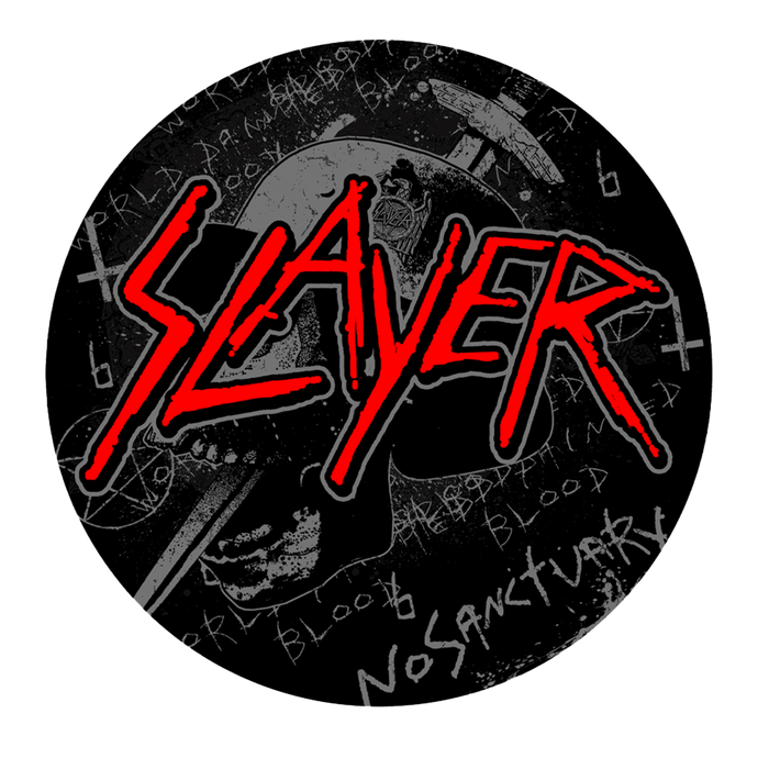 Slayer 'No Sanctuary' Round Car Decal‚ÄîFeaturing the iconic Slayer logo, this bold emblem is the perfect addition for any die-hard fan.