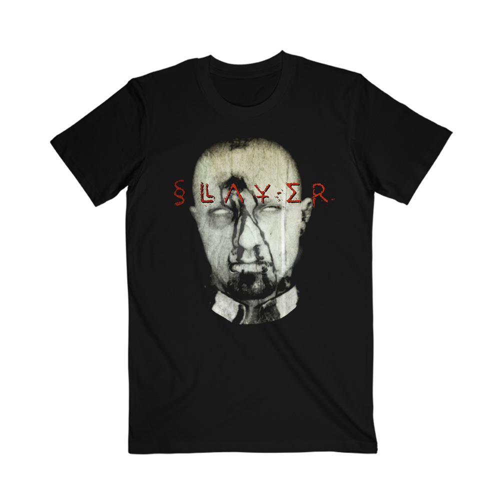 Official Slayer merchandise. A classic black short sleeve tee with a soldier head and Slayer across in text.