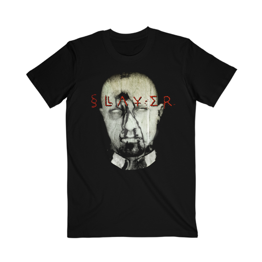 Official Slayer merchandise. A classic black short sleeve tee with a soldier head and Slayer across in text.