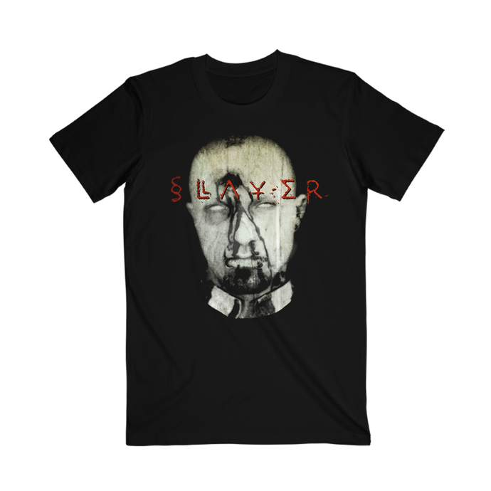 Official Slayer merchandise. A classic black short sleeve tee with a soldier head and Slayer across in text.