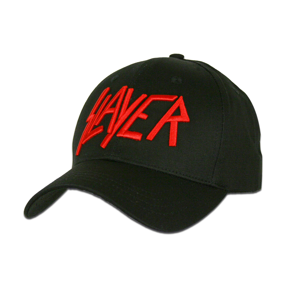 Classic Logo Snapback Cap by Slayer features a red embroidered Slayer logo across the front.