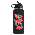 Classic Logo Premium Water Bottle is a 32oz matte black bottle with double-wall insulation, a flip-straw lid, and the iconic red Slayer logo.