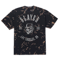 Black tie-dye t-shirt with 'Slayer' graphic design on a white background
