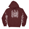 Slayer Maroon Hoodie with Eagle Logo, with skulls and crosses on the sleeves