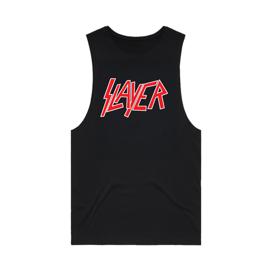 The Slayer, Classic Logo Muscle Tank brings the heat with a bold red Slayer logo across the chest of this black shirt.