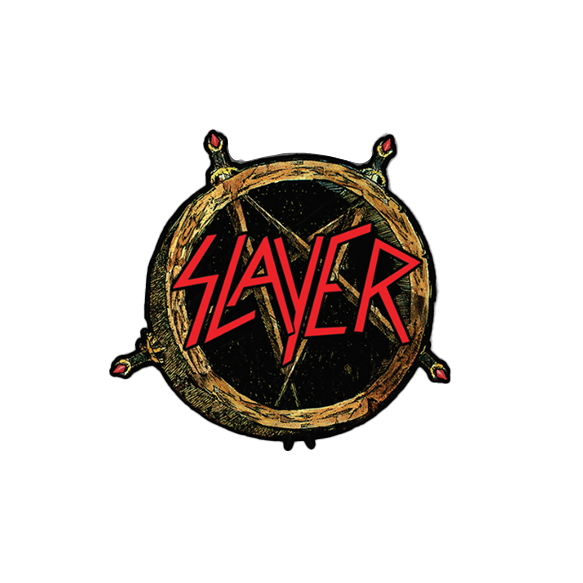 The Slayer Torn Asunder Hell Awaits Decal is 5" Wide and is perfect for metalheads who want to decorate their car, laptop, guitar case, or any other item that could use a touch of pure heavy metal power.